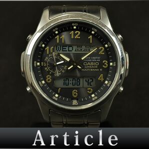 172832◆動作確認済 CASIO カシオ リニエージ 腕時計 電波 ソーラー LCW-M300 デジアナ ラウンド SS ブラック シルバー メンズ/ Dの画像1