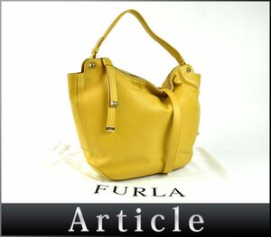 176824◆美品 FURLA フルラ 2WAY ショルダーバッグ 肩掛け 斜めがけ F6546 レザー 革 マスタード イエロー レディース 保存袋/ B