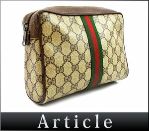 174525〇 GUCCI グッチ シェリー GGスプリーム セカンドバッグ ポーチ 156.01.012 PVC レザー 革 ブラウン オールドグッチ/ B