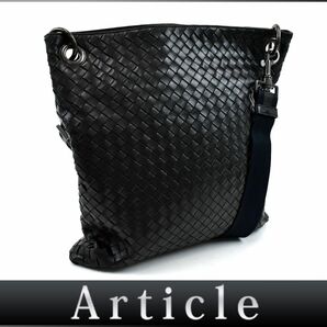 176506◆ BOTTEGA VENETA ボッテガ ヴェネタ イントレチャート ショルダーバッグ 斜めがけ レザー 革 ブラック メンズ/ Bの画像1