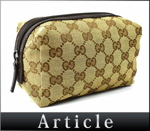 174710◇美品 GUCCI グッチ GGキャンバス ポーチ コスメーポーチ 小物入れ 29595 レザー 革 ベージュ ブラウン レディース/ B