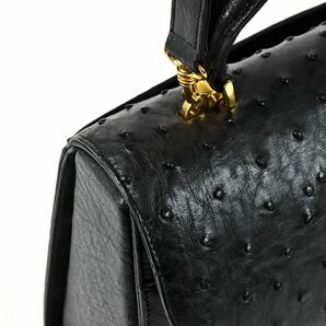 176920〇美品 オーストリッチ 2WAYハンドバッグ ショルダーバッグ エキゾチックレザー ブラック 黒 レディース ターンロック/ Bの画像8