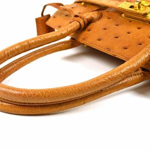 174962◇ オーストリッチ バーキン型 ハンドバッグ トートバッグ 鞄 エキゾチックレザー ダチョウ 本革 キャメル ブラウン レディース/ Bの画像9
