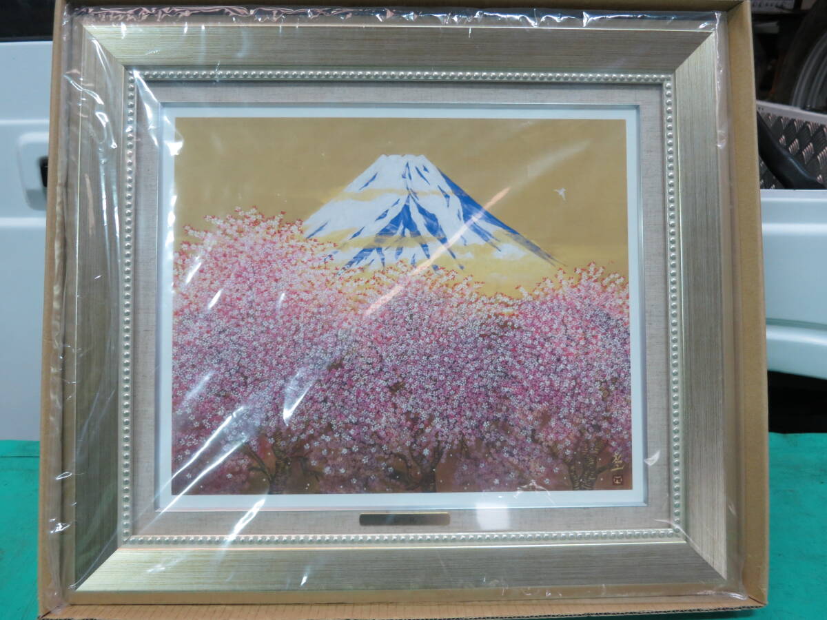 Hiramatsu Reiji New Fine Japan Sakura Cherry Blossoms Fuji Mt. Fuji Japanese Painting Art Landscape Frame Case Included Fresco Giclee, Painting, Japanese painting, others