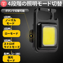 小型 LEDライト 投光器 2個セット 充電式 多機能 800LM 軽量 4モード点灯 カラビナ 栓抜 マグネット コンパクト 防水 キャンプ 釣り_画像2