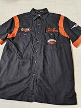 サイズ：M　美品　Harley-Davidson/ハーレーダビッドソン 半袖ワークシャツ　ワッペン　 バック刺繍_画像1