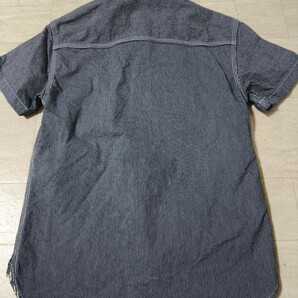 サイズ：38 美品 日本製 FLAT HEAD フラットヘッド ワークシャツ 半袖 ヒッコリー デニムシャツの画像7