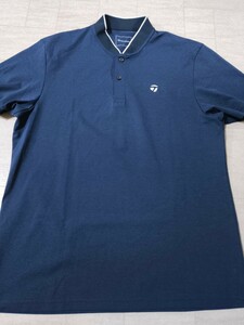 サイズ：L　美品　TAYLOR MADE テーラーメイド 襟付き 半袖Tシャツ ネイビー系 ゴルフウェア メンズ　　