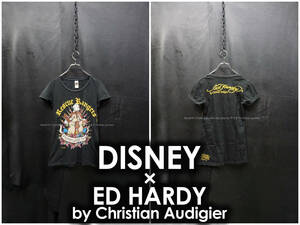 USA製 Disney × Ed Hardy by Christian Audigier チップ＆デール プリントTシャツ レディースS クリスチャンオードジェー エドハーディー