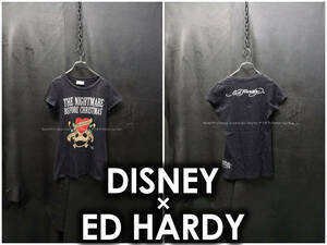 Disney × Ed Hardy ナイトメアービフォアクリスマス Tシャツ ジャック レディースM ディズニー エドハーディー D'24 オールドスクール