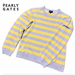 パーリーゲイツ スウェット トレーナー 1 レディース グレー イエロー PEARLY GATES ゴルフ ボーダー