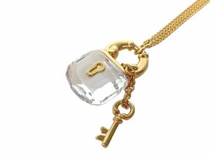 スワロフスキー　SWAROVSKI　クリスタル　鍵付き　キー　ロングネックレス　ゴールドカラー　YAS-10839