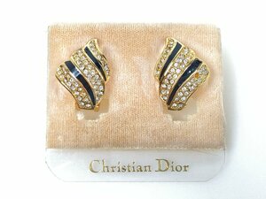 クリスチャン・ディオール　Christian Dior　シェルモチーフ　ラインストーン　イヤリング　ゴールドカラー×ブラックカラー　YAS-10606