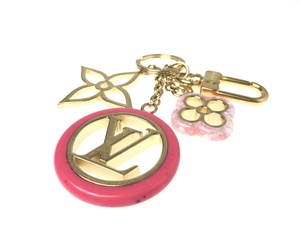  Louis * Vuitton LOUIS VUITTON monogram flower key ring key holder bag charm pink × Gold color YAS-592