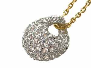 美品　スワロフスキー　SWAROVSKI　クリスタル　パヴェ　デザインネックレス　シルバーカラー×ゴールドカラー　厚み：1㎝　YAS-10609