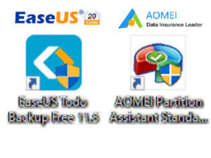 EaseUS Todo Backup Free 11.5(イーザス トゥドウ バックアップ ) + AOMEI Partition Assistant 7.2(アオメイパーティションアシスタント) 