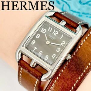 220 Hermes clock cape godo lady's wristwatch double coil do Brown 