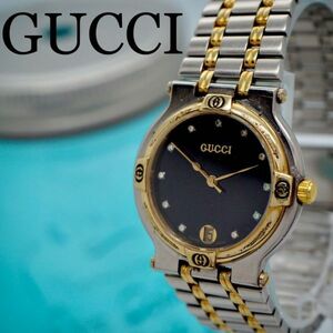 71[OH ending ]GUCCI Gucci clock men's wristwatch 11P diamond silver 