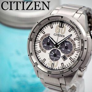137[ beautiful goods ] Citizen clock solar clock men's wristwatch tachymeter Chrono 