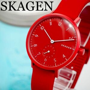 4【美品】SKAGEN スカーゲン時計　レディース腕時計　メンズ腕時計　レッド