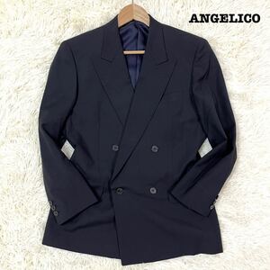 ミツミネ × ANGELICO【滲み出る高級感】テーラードジャケット ダブル ネイビー TASMANIA 伊製高級生地使用 背抜き 春夏 M程度 MITSUMINE