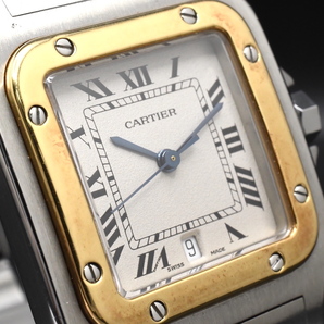 Cartier SANTOS Ref:187901 Cal:87 サントスガルべLM SS×YG デイト クォーツ アイボリー文字盤 コンビ ローマン 腕時計 箱付■24055の画像9