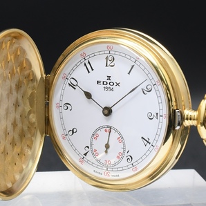 EDOX 懐中時計 エドックス ゴールドカラー スモールセコンド 手巻き 箱・純正チェーン付 ■ 24139の画像1