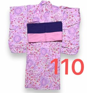 110cm 2点セット 浴衣 帯 ゆかた 夏祭り お祭り 花火柄 花柄 キッズ 女の子 夏服 子供服 女児用 甚平 ワンピース