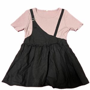 150cm トップス tシャツ ドッキング リブ 半袖 キッズ 女の子 夏服 夏物 子供服 リブ