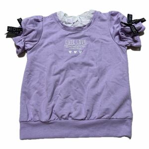 120cm トップス tシャツ 半袖 リボン キッズ 女の子 パープル 紫