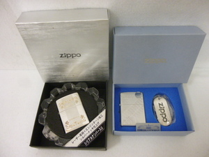 【40602・40603】Zippo ジッポー ライター 2点 箱付 / レザー彫刻 シリアルナンバー入り ガラス灰皿付 / LIMITED No.2088 キーホルダー付