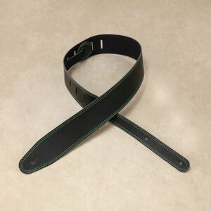 送料無料 未使用「Renegade Leather Double Stitch Strap Black/Green」レネゲード レザー ギターストラップ 黒/緑 ギフトラッピング対応