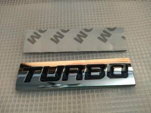 【送料無料】TURBO(ターボ) 3Dエンブレム（両面テープ付） メッキシルバー／ブラック 横7.5cm×縦2cm×厚さ2.5mm ①