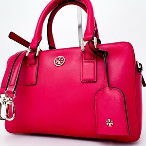 1円〜■美品■Tory Burch トリーバーチ 2way ロゴ チャーム トートバッグ ビジネス 大容量 A4 レディース メンズ レザー 希少色 レッド 赤