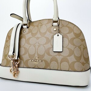 1円〜■極美品■COACH コーチ 2way チャーム ロゴ 総柄 トートバッグ ビジネス 大容量 A4 レディース メンズ レザー ベージュ茶 ホワイト白