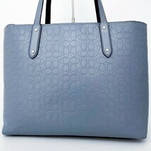 1円〜■極美品■COACH コーチ 総柄 型押し チャーム トートバッグ ビジネス ブリーフケース 大容量 A4 レディース メンズ レザー ブルー 青_画像3