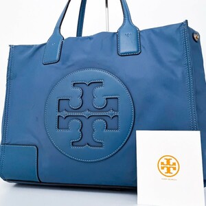 1円〜■良品■Tory Burch トリーバーチ エラ ロゴ キャンバス トートバッグ ビジネス 大容量 A4 レディース メンズ レザー ブルー青 希少色