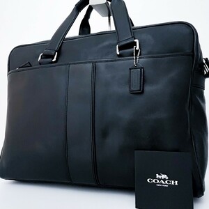 1 jpy ~# beautiful goods #COACH Coach Logo charm tote bag business briefcase high capacity A4 lady's men's all leather black black 