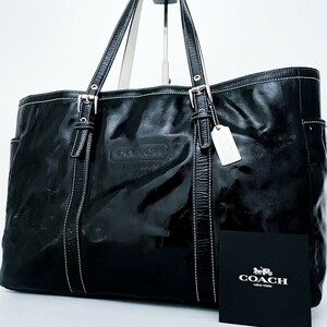 1円〜■超美品■COACH コーチ PVC ロゴ チャーム トートバッグ ビジネス ブリーフケース 大容量 A4 レディース メンズ レザー ブラック 黒