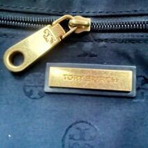 1円■未使用級■Tory Burch トリーバーチ エラ ロゴ キャンバス トートバッグ ビジネス 大容量 A4 レディース メンズ レザー ネイビー 紺色_画像9