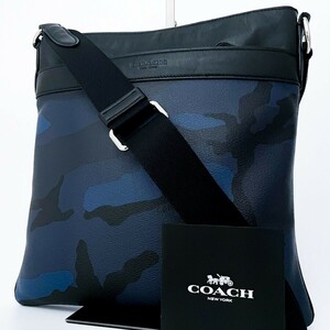 1円■超美品■COACH コーチ カモフラ迷彩 メッセンジャー ショルダーバッグ ビジネス 大容量 レディース メンズ レザー ブラック黒ブルー青