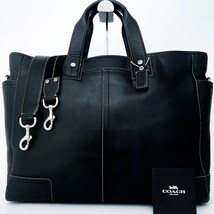 1円■超美品■巨大サイズ■COACH コーチ 2way チャーム トートバッグ ビジネス トラベル A4 レディース メンズ オールレザー ブラック 黒_画像2