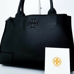 1円■超美品■Tory Burch トリーバーチ エラ ロゴ トートバッグ ビジネス ブリーフケース 大容量 A4 レディース メンズ レザー ブラック 黒の画像1