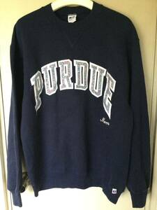 濃紺◎80-90'sラッセルRUSSELLタグPURDUE UNIVERSITYパデュー大学前VスウェットシャツUSA製Size L/検70'sヴィンテージ チャンピオン