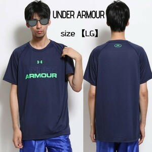 【UNDER ARMOUR】 アンダーアーマー正規品/ ロゴプリント半袖シャツ Tシャツ スポーツウエア/ ネイビー/メンズL ●送料無料