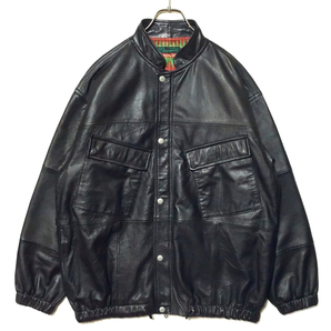 Nasngwam CP LEATHER JACKET L BLACK ナスングワム シーピーレザージャケット ブラック リメイク パッチワーク ネイティブ柄 裏地