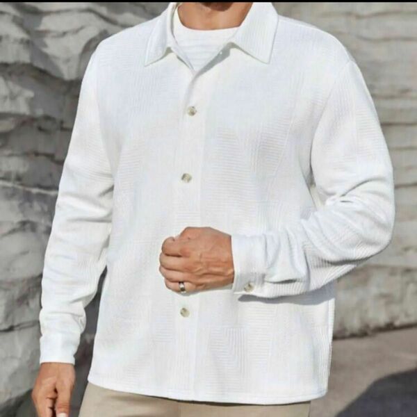 白シャツ　4XL 織柄模様　ジャケットシャツ