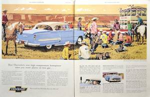 稀少！1953年シボレー広告/Chevrolet Bel Air Sport Sedan/GM/アメ車/旧車/ロデオ大会/馬/カウボーイ20