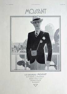 稀少！1930年Mossant Hats広告/Le Chapeau Mossant/紳士帽子/男性ファッション/アールデコ/フレンチ/競馬/18