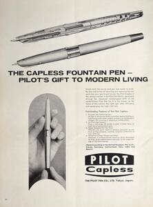 稀少・広告！1963年パイロット万年筆広告/Pilot Capless Fountain Pen/Push-button System/文房具/Ｄ